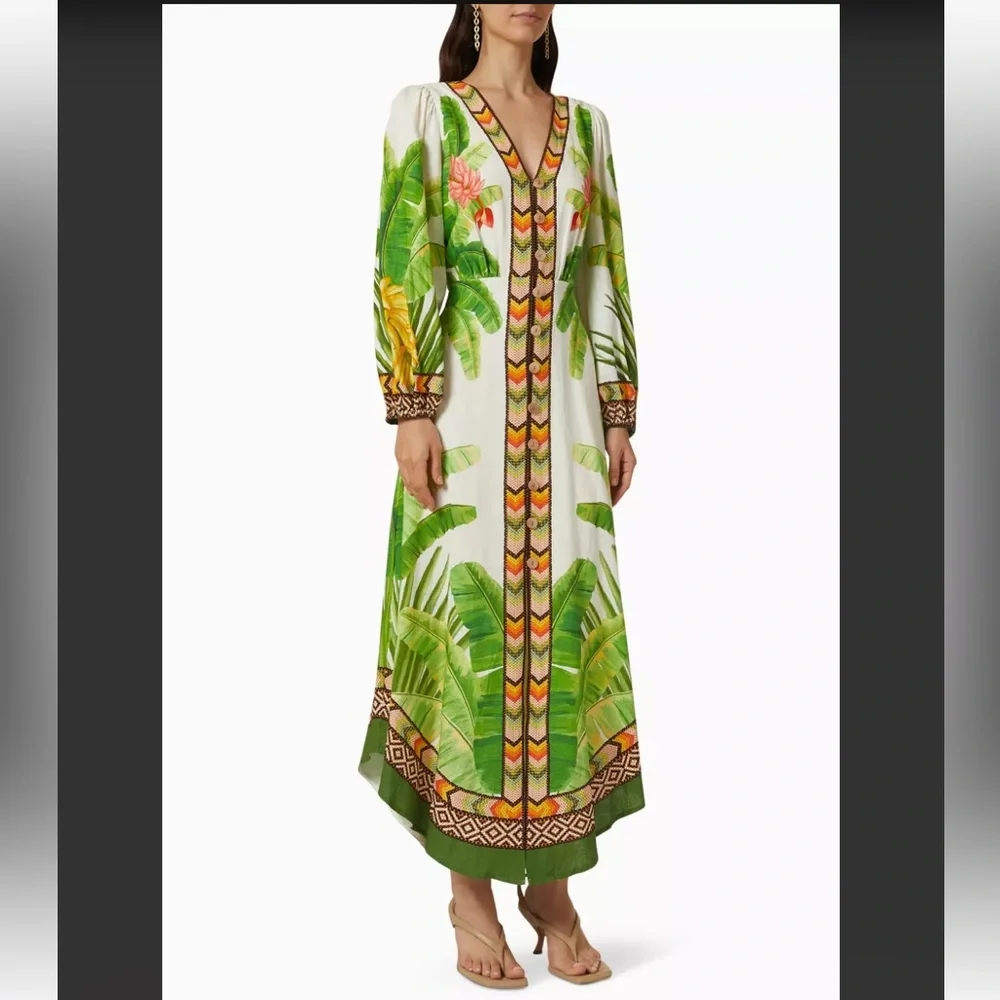 🎉Host pick 🎉NWT Farm Rio Fresh Forest Linen-Blend Midi-Dress - Picture 4 of 13